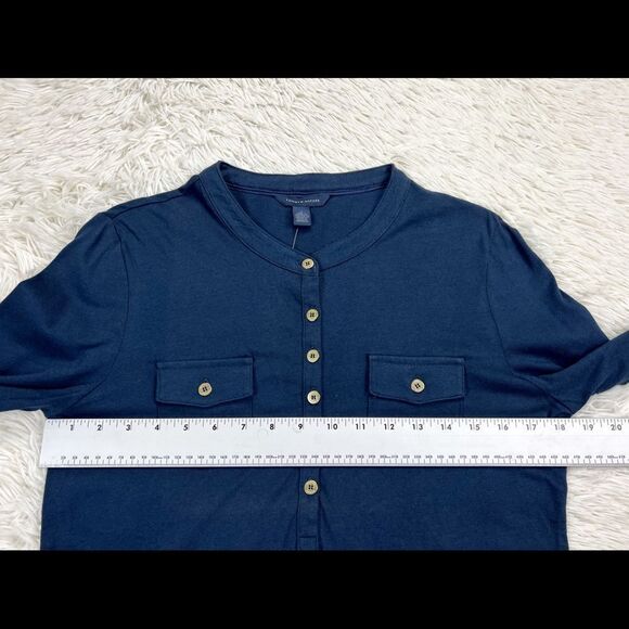 Tommy Hilfiger Navy Blue Roll Tab Sleeve Top Size Medium - Picture 6 of 8
